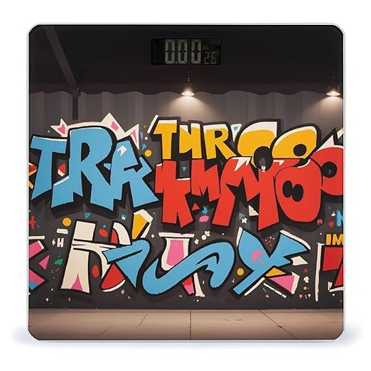 Graffiti Hip Hop Scale for Body Weight Digital Bathroom Scale Toughened Glass High Precision Scales for Body Weight with Large LCD Backlight Display Weight Scales