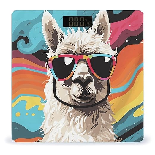 Alpaca Wearing Sunglasses Scale for Body Weight Sturdy Tempered Glass Weighing Scales with LCD Display Accurate Digital Bathroom Scale Convenient Body Fat Smart Scales Easy Read