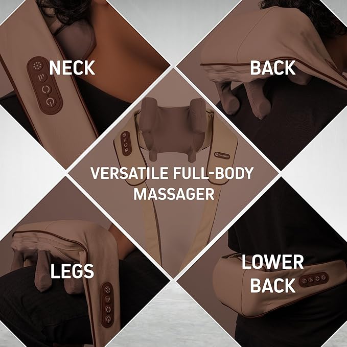 FIRSTHEALTH Neck and Shoulder Massager with Heat Deep Tissue Shiatsu Back Massager USB-C Rechargeable Kneading Massage for Pain Relief Gifts for Men Women