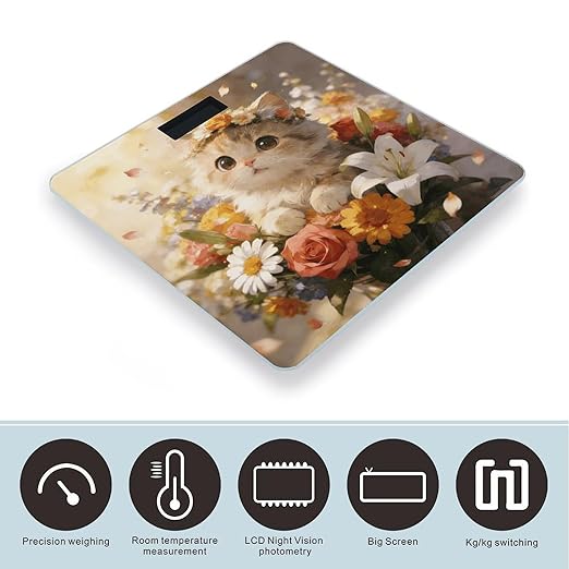 Flower Fell Into Miao's Arms. Weight ScaleClear LED Display Bathroom Digital Weighing ScaleTempered Glass Digital Bathroom Scale for Body Weight Capacity Up to 400 Lbs