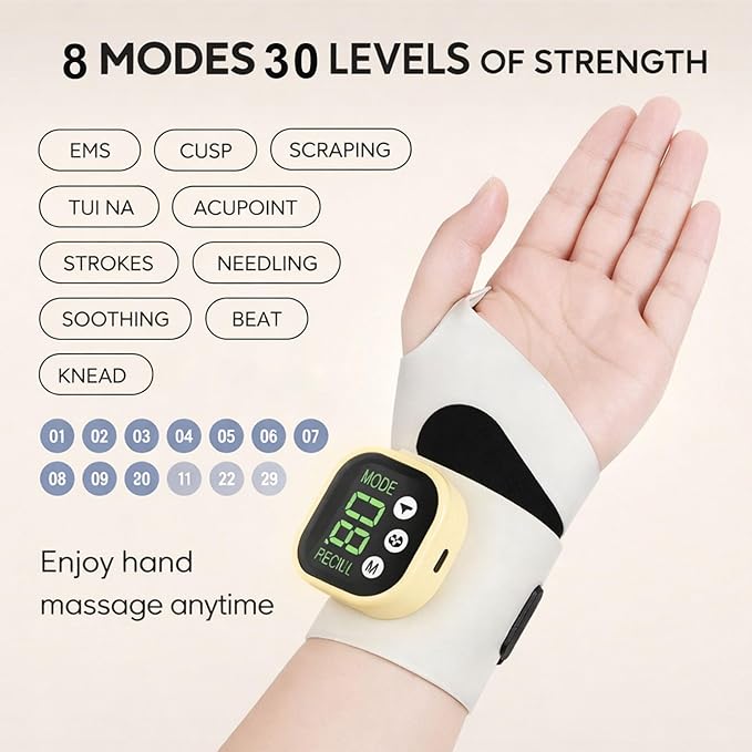 Rechargeable Electric Wrist Massager Rechargeable Heating Pad with 8 Modes &amp 30 Intensity Levels Ergonomic Wearable Design for Sports &amp Daily Use (Navy)