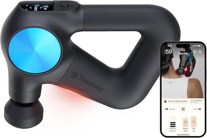 Therabody Theragun PRO Plus - 6-in-1 Deep Tissue Percussion Massage Gun Handheld Personal Massager for Full Body Pain Relief &amp Muscle Tension with Biometric Breathwork Vibration &amp Heated Att