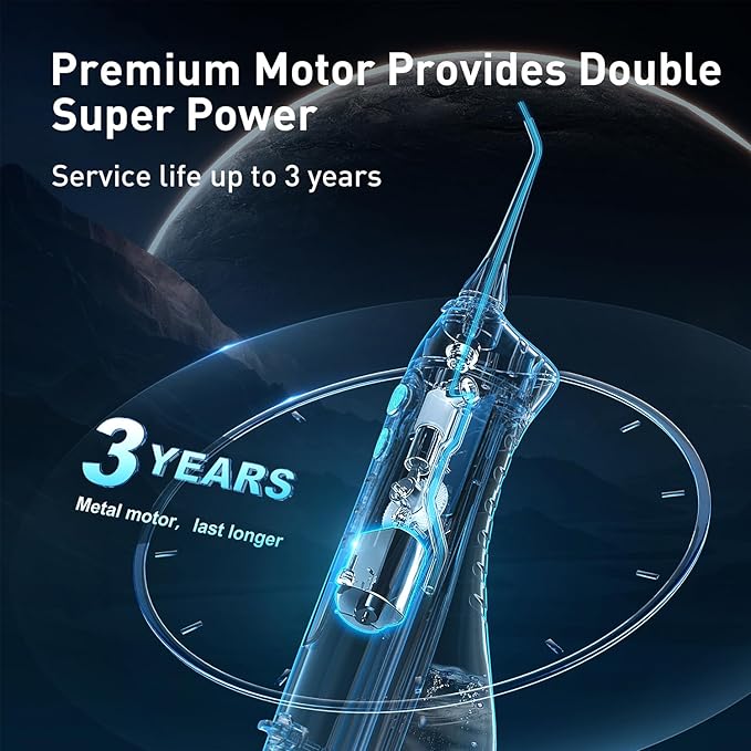 COSLUS Water Dental Flosser Teeth Pick C20(F5020E): Portable Cordless Oral Irrigator 300ML Rechargeable Travel Irrigation Cleaner IPX7 Waterproof Electric Flossing Machine for Teeth Cleaning Grey