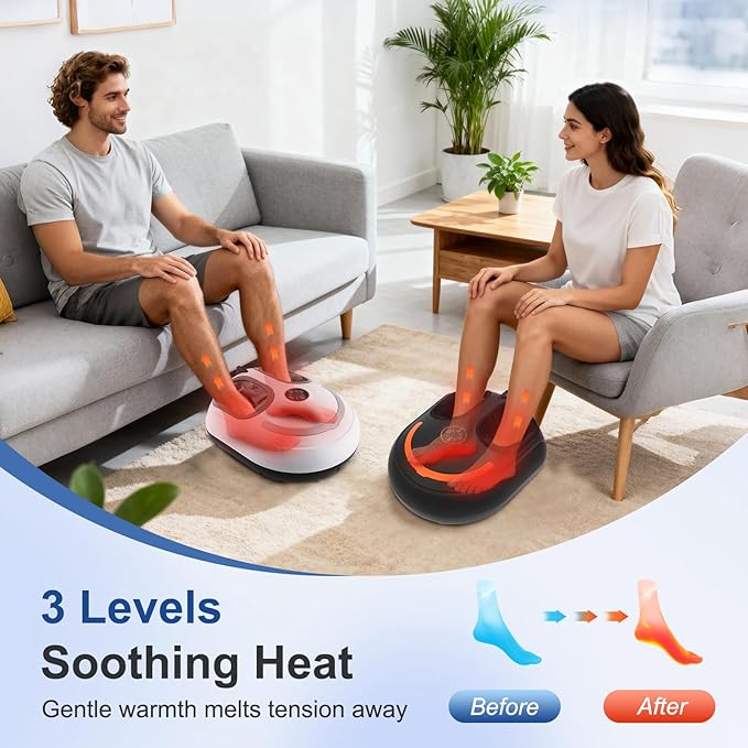 Foot Massager with Heat Shiatsu Feet Massage Machine Deep Kneading Relief for Plantar Fasciitis Air Compression 3 Heat Levels Relax for Home Office Use Gifts for Women Mom Dad White Mothers Day Gifts