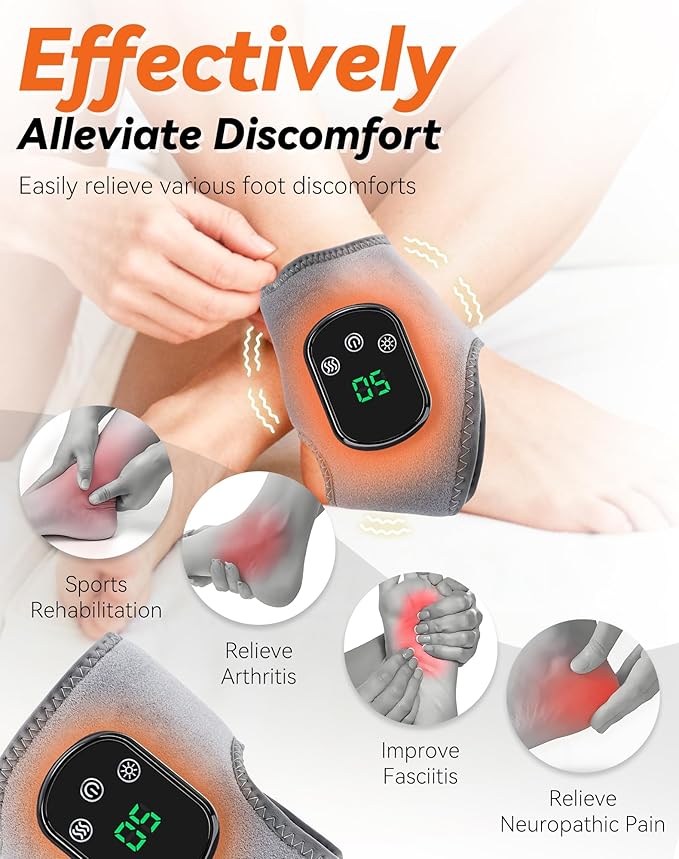 Triple Massager Device Massager for Neuropathy 3 in 1 Ankle Heat Wrap Wireless Portable with 3 Vibration Mode 5 Heat Leavel for Relax Feet (2PCS)
