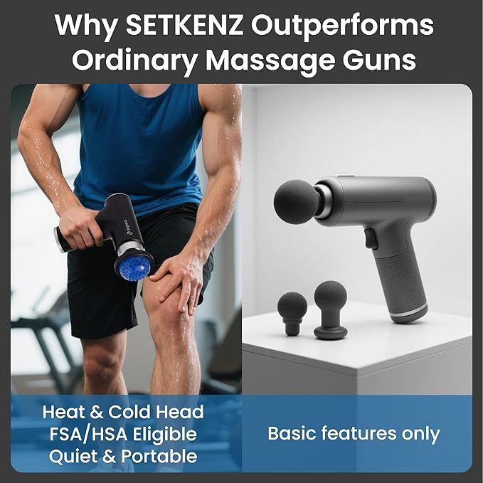 Massage Gun with Heat and Cold Head – Deep Tissue Muscle Massager for Pain Relief – 10 Heads – Quiet Portable Hot &amp Cold Therapy – Full Body Recovery for Athletes &amp Professionals
