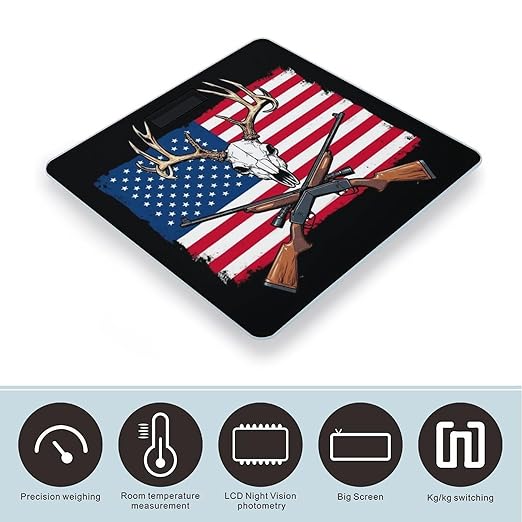 Energy Saving Scale Bathroom Weighing Scale Smart Scale for Body Weight Digital Hunting Deer USA American Flag Black