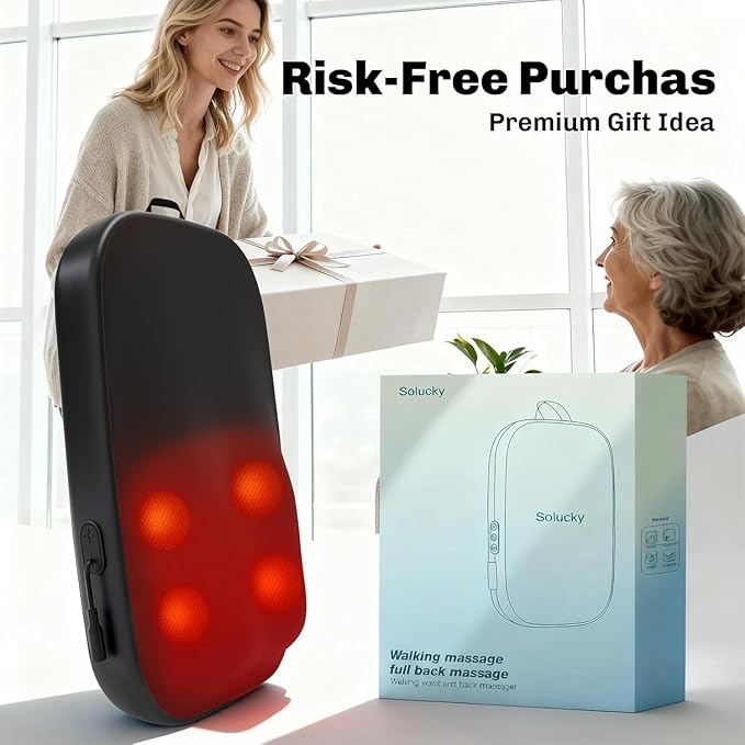 Solucky Back Massager for Pain Relief Deep Tissue Back Massager with Heat Deep Kneading Massage for Back Adjustable Intensity &amp Dual Modes Red Light Heating Therapy 12V Corded for Home &amp