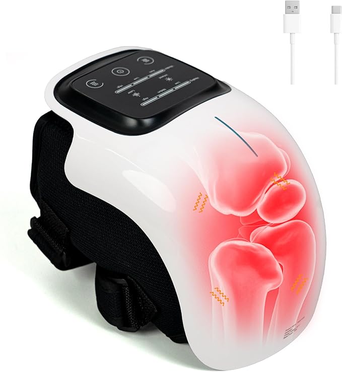 brenzo 2026 NEW 3-in-1 Cordless Knee Massager with Heat Red Light Therapy &amp 3 Vibration Modes 3 Heating Levels Heated Knee Pad for Pain Relief Gifts for All Ages
