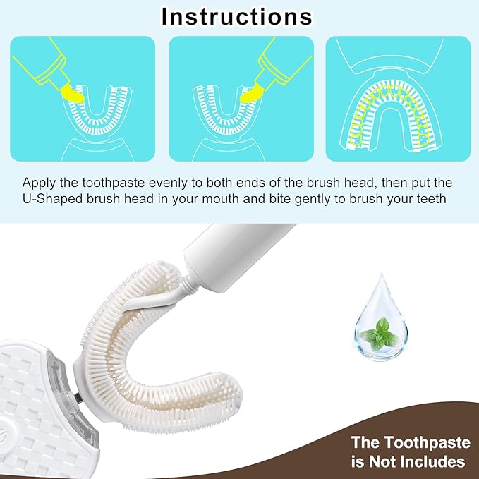 U-Shaped Ultrasonic Toothbrush for Teeth Whitening Automatic Electric Toothbrush for Adults 360-degree Cleaning IPX7 Waterproof Kit for Travel or Home(White)