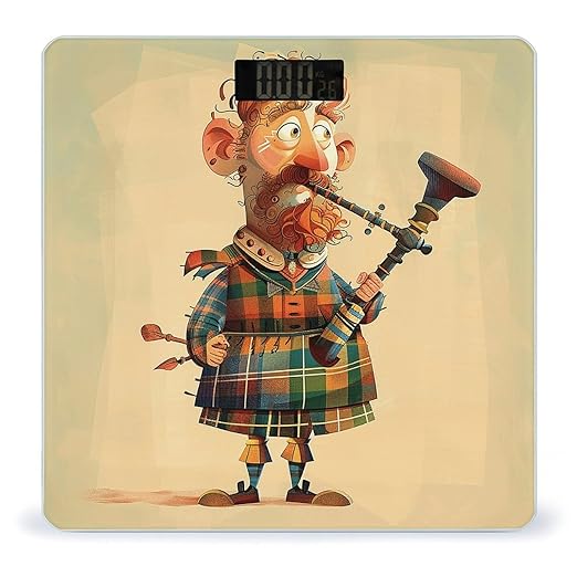 Cartoon Scottish Bagpipe Scale for Body Weight Highly Accurate Digital Bathroom Scale Sturdy Tempered Glass Weighing Scales with LCD Display Fashion Body Fat Smart Scales 400lb