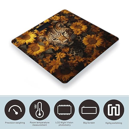 Leopard and Sunflower Smart Scale for Body Weight Accurate Bathroom Scale with LED Display Digital Weight Scales Weighing Machine High Precision Scales for Bath Home