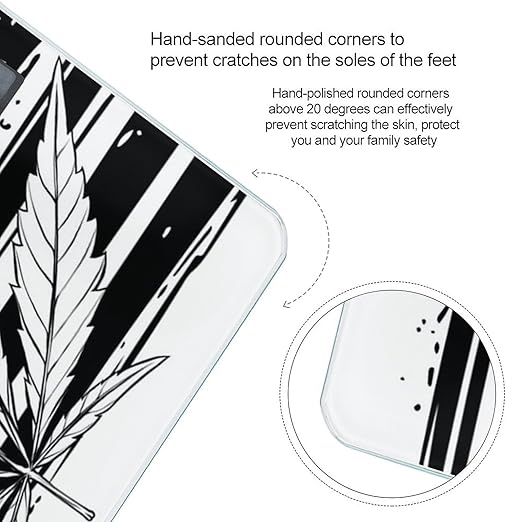 Marijuana Weed Leaf Black and White American Flag Smart Square Scale with Digital Display for Bathroom Scale