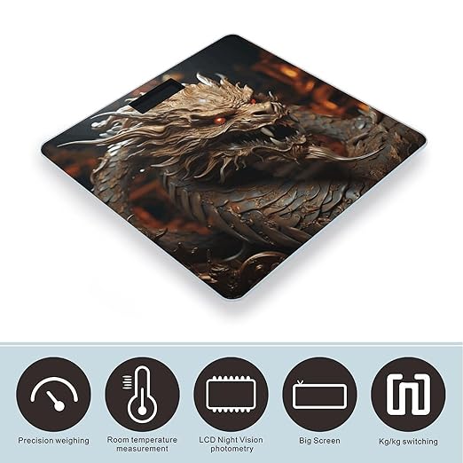 Golden Dragon on Red Background Scale for Body Weight Highly Accurate Digital Bathroom Scale Sturdy Tempered Glass Weighing Scales with LCD Display Fashion Body Fat Smart Scales 400lb