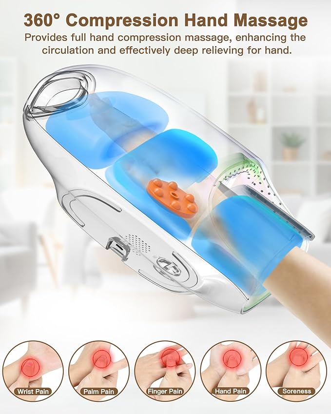 Hand Massager with Heat and Compression : Hand and Wrist Massage with Targeted Palm Roller – Soothing Relief for Stiffness &amp Fatigue – Ideal for Daily Relaxation