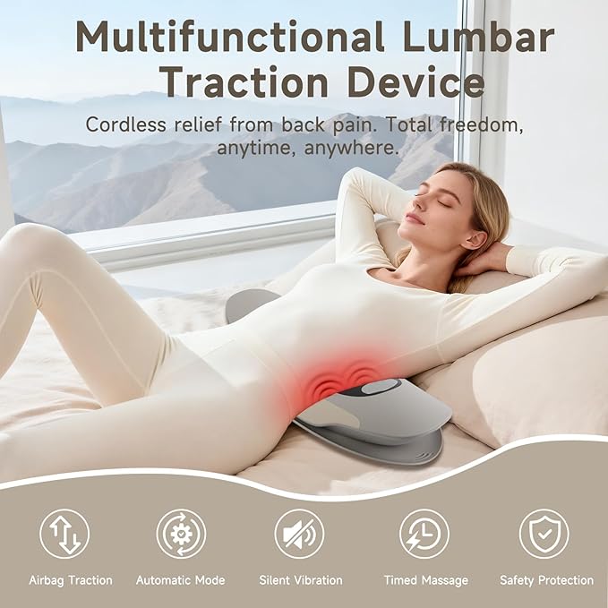 Electric Lumbar Traction Device Multifunctional Spinal Decompression Device with Dynamic Airbag Traction 8-Level Electrotherapy 3-Level Heat Therapy Vibration Massage