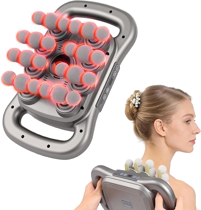 GCCSJ 24-Head Full Body Massage Gun Precision Deep Tissue Percussion Massager Electric Handheld Device for Back Shoulder Neck Pain Relief 9 Modes 9 Intensity Levels 1800mAh Battery Dark Grey
