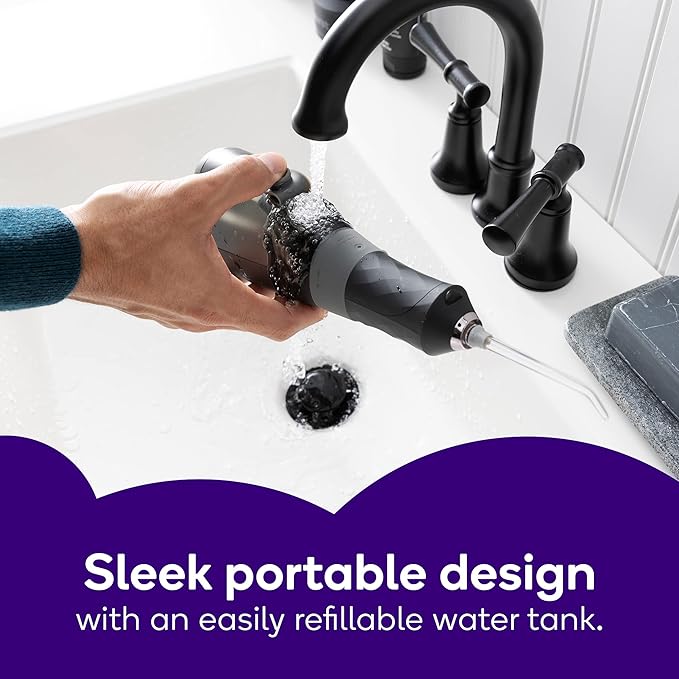Burst Electric Water Flosser for Teeth Cleaning (3 Modes/Black) | Cordless | Plaque Removal Between Braces &amp Dental Work | Portable Floss | Refillable 110mL Tank