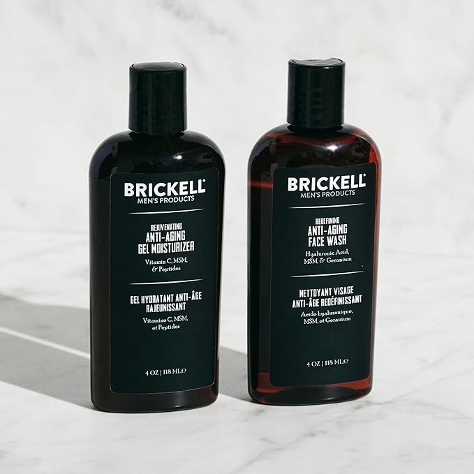 Brickell Men's Products Enhancing Gel Anti-Aging Routine Gel Facial Cleanser and Face Moisturizer Men's Skin Care Gift Set