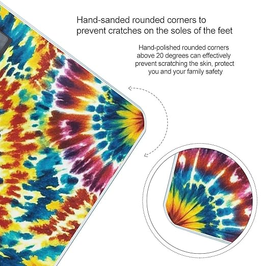 Color Tie Dye Bathroom Scale Automatic Power On/Off Body Scales LCD Backlight Display Square Digital Scale Rounded Corners Bathroom Scales for Home Bedrooms