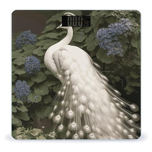 White Peacock Bathroom Scale Automatic Power On/Off Body Scales LCD Backlight Display Square Digital Scale Rounded Corners Bathroom Scales for Home Bedrooms
