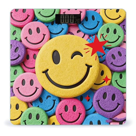 Yellow Star Happy Face Scale for Body Weight Sturdy Tempered Glass Weighing Scales with LCD Display Accurate Digital Bathroom Scale Convenient Body Fat Smart Scales Easy Read