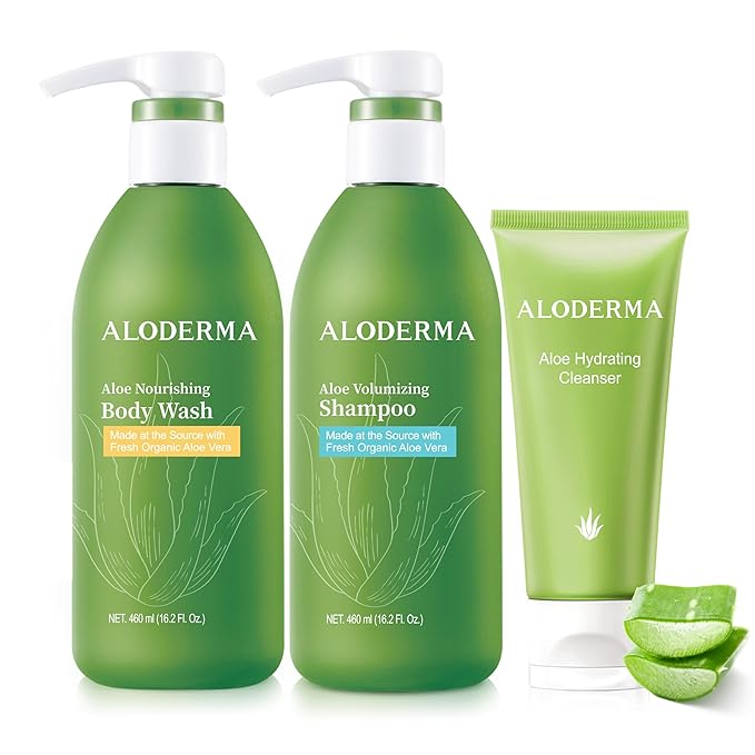Aloderma Shower Set: Nourishing Body Wash Volumizing Shampoo Hydrating Cleanser