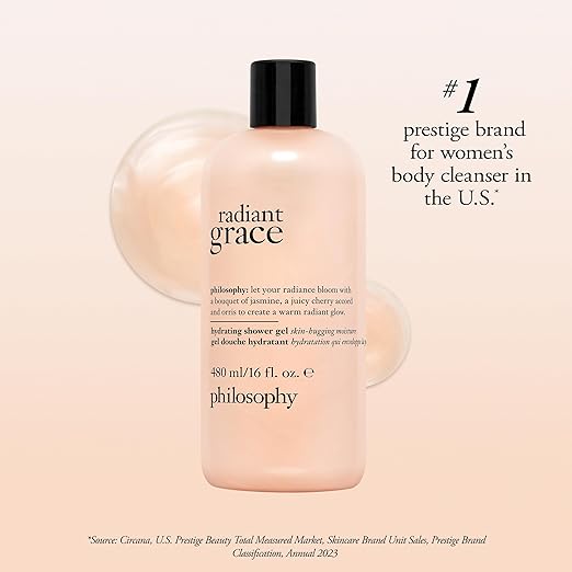 philosophy radiant grace hydrating bath &amp shower gel- cleanses soothes &amp comforts dry skin - with notes of jasmine black cherry &amp sandalwood - 16 fl oz