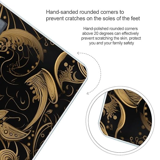 Black and Golden Pattern Scale for Body Weight Highly Accurate Digital Bathroom Scale Sturdy Tempered Glass Weighing Scales with LCD Display Fashion Body Fat Smart Scales 400lb