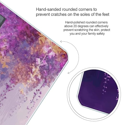 Abstract Purple Weeping Flower Scale for Body Weight Sturdy Tempered Glass Weighing Scales with LCD Display Accurate Digital Bathroom Scale Convenient Body Fat Smart Scales 400lb