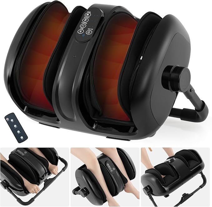 Giantex Foot Massager with Heat Calf Massager with Remove Control 2 Vibration Options 5 Mode &amp 5 Compression Intensity 360°Adjustable Stand Shiatsu Foot Massage Machine for Calf Arm Relax (Bl
