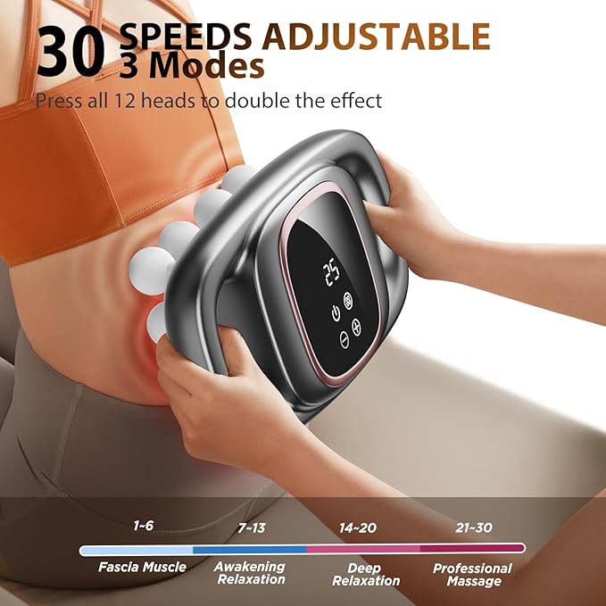 12-Head Massage Gun 3 Modes 30 Levels Of Intensity Electric Deep Tissue Massager Relieves Muscle Pain All Over The Body 4k Smart Display Suitable For Lazy People The Elderly And Office Workers