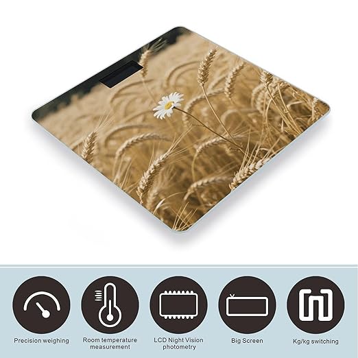 Wheat Fields and Flowers Weight Scale Large Digital Bathroom Scales with Bright LED Display Non Slip Digital Scale and Step On Fashion Weighing Machine for Body
