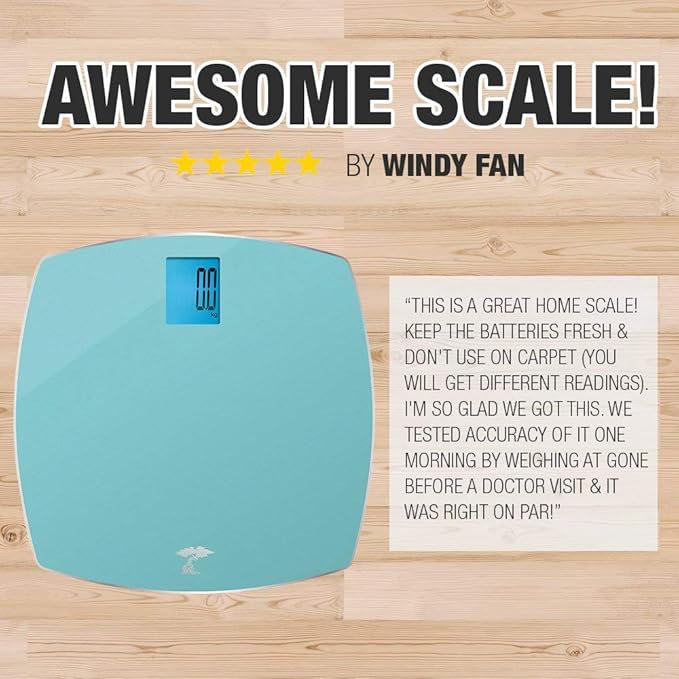 ToiletTree Products 400 lb Capacity Precision Digital Glass Bathroom Scale Blue