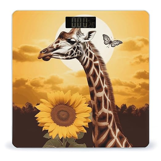 Giraffe and Sunflower Scale for Body Weight Accurate Digital Bathroom Scale Toughened Glass High Precision Scales Smart Weight Scales with Large LCD Backlight Display Weighing Machine