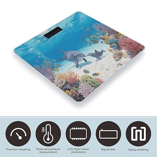 Dolphin Weight Scale Cute Bathroom Scale for Body Highly Accurate Digital Weighing Machine for People Compact LCD Display Scales with Sturdy Toughened Glass Scales