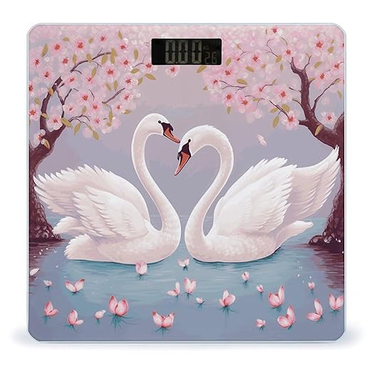 Digital Bathroom Scale for Body Weight Scale with Bright LCD Display High Accuracy Step-On Technology Auto On/Off White Swans with Pink Floral Tree Digital Scales 400 Lbs /180kg