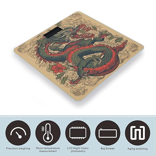 Beige Dragon Pattern Scale for Body Weight Accurate Digital Bathroom Scale Toughened Glass High Precision Scales Smart Weight Scales with Large LCD Backlight Display Weighing Machine