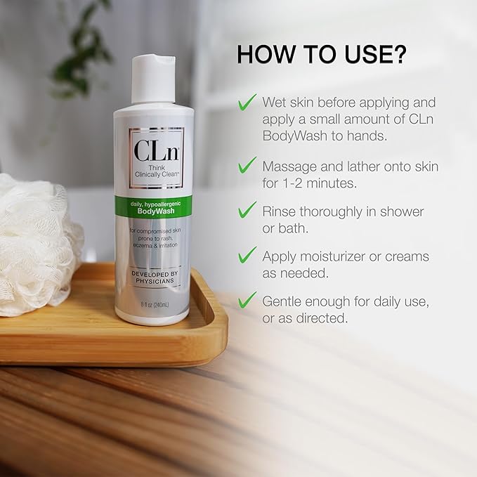 CLn® BodyWash –Non-Drying Body Wash For Compromised Skin Prone to Eczema Dermatitis Rash &amp Hidradenitis Suppurativa Fragrance-Free &amp Paraben-Free 8 fl oz. (Pack of 2)