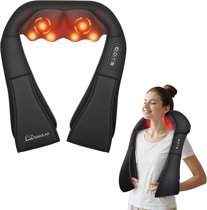 Snailax Neck Massager with Heat Shiatsu Neck Back Massager for Pain Relief Deep Tissue Knead Shoulder Massager Pillow for Back Leg Muscle Gifts for Dad