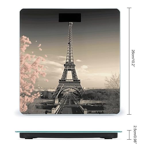 Paris Tower Scale with LCD Precision Weighing Scales Sturdy Tempered Glass Weight Scales Easy-to-Read Anti-Slip Weight Digital Bathroom Scale for Daily