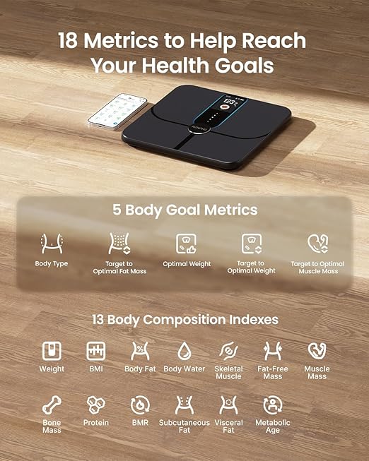 RENPHO Smart Scale for Body Weight Fat Digital Bathroom Scale with Color Display Wi-Fi &amp Bluetooth Fitness Equipment for BMI Muscle Mass Composition Rechargeable Elis Nova
