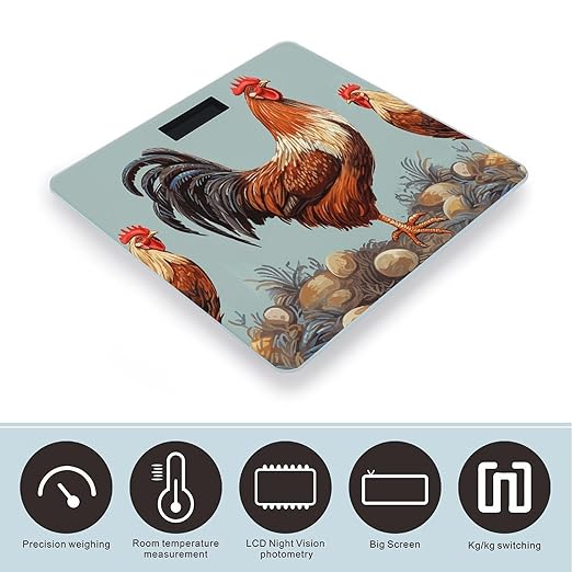 Chicken Print Bathroom Scale Rounded Smart Scale for Body Weight Automatic Power On/Off Weight Scales Accurate Bathroom Digital Scales for Pet Home Bedroom Kitchen