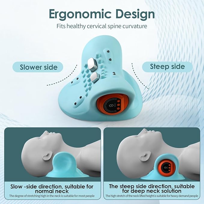 Neck Massager with Cervical Traction Ergonomic Neck Pain Relief Device Portable Neck Relaxer for Home &amp Office Lightweight Neck Support Massager