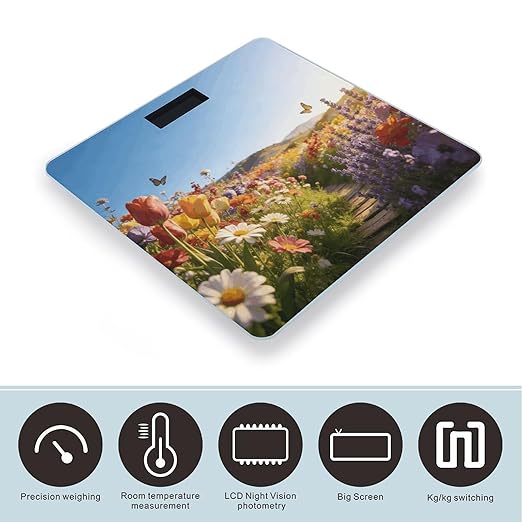Heading to The Flower Field Weight ScaleClear LED Display Bathroom Digital Weighing ScaleTempered Glass Digital Bathroom Scale for Body Weight Capacity Up to 400 Lbs