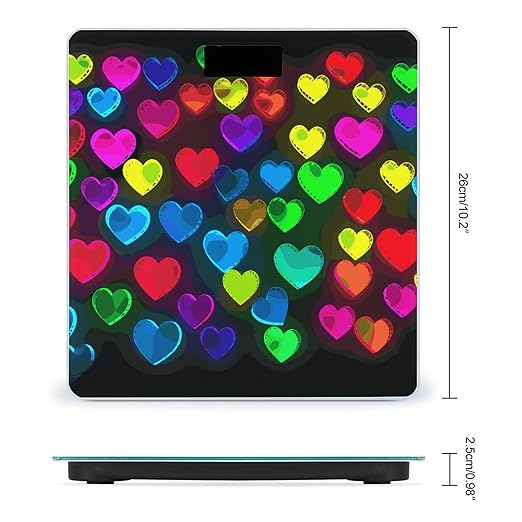 Rainbow Hearts Weight Scale Digital Electronic Scales Bathroom Scale Larg LCD Backlight Display High Precision MeasurementsTempered Glass