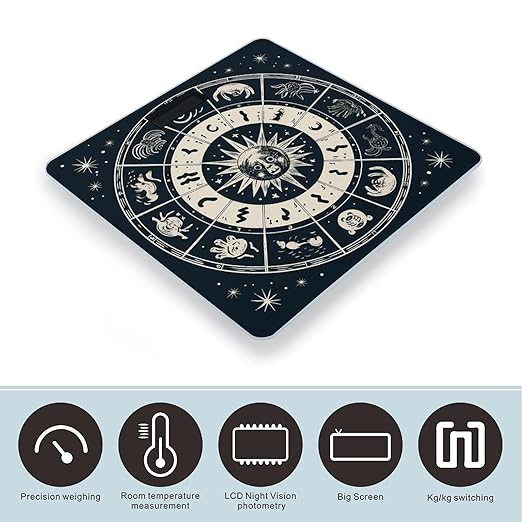 Astrological Sign Digital Bathroom Scale for Body Weight Weighing Scale with Backlit LCD Display High Precision Measurements &amp Measures Weight Up to 180kg