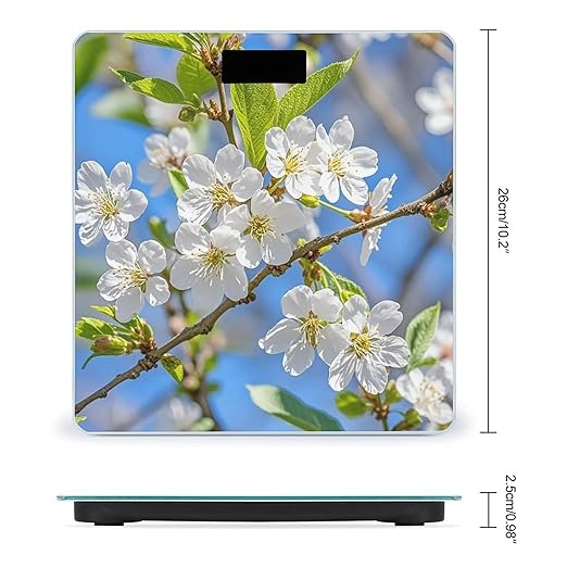 Beautiful Spring Cherry Blossoms Smart Scale for Body Weight Accurate Bathroom Scale with LED Display Digital Weight Scales Weighing Machine High Precision Scales for Bath Home