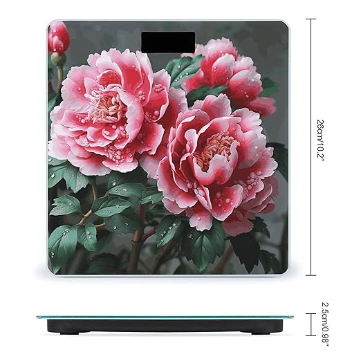 Beautiful Peony Flower Bathroom Scale for Body Weight Bathroom Digital Electronic Weighing Scale with Back Lit LED Display Sturdy Tempered Glass Weight Watchers Scales 400lb