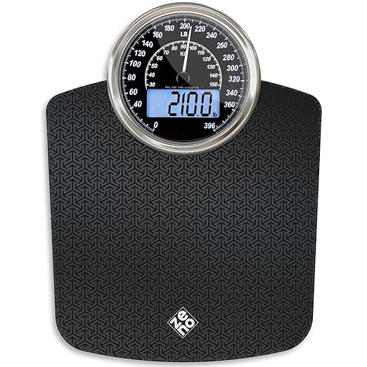 ZENO Hybrid 2-in-1 Analog &amp Digital Weighing Scale for Body Weight up to 400lbs - Thick Tempered Glass - Extra Large Display - Easy to Read Digital Bathroom Scale - New - Black Nova